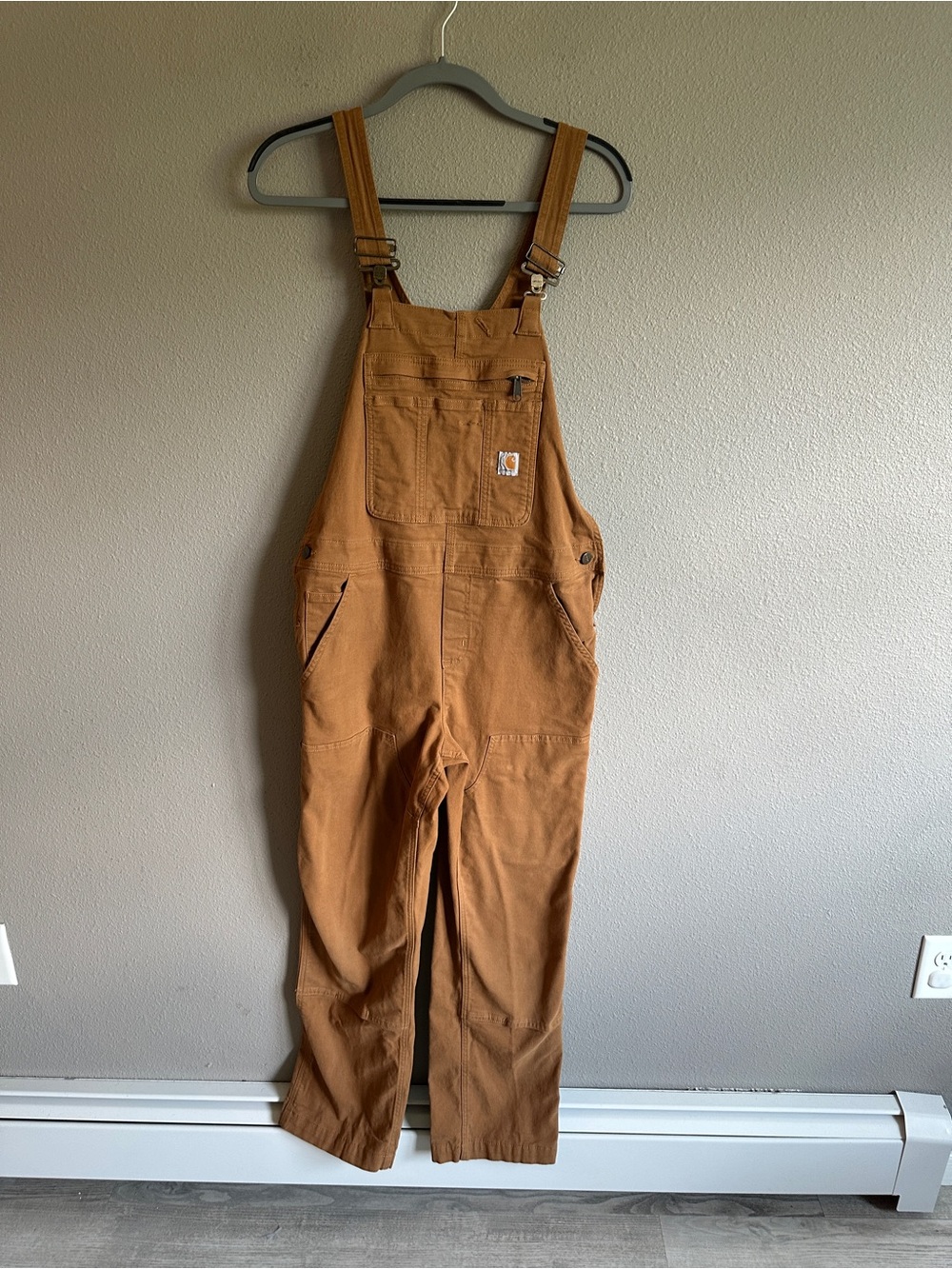 Women’s Carhartt Tan Loose Fit Duck Bib Overalls Medium